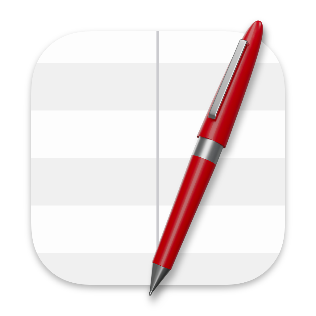 A bright red pen positioned horizontally at a slight angle atop a split background with striped horizontal lines representing the two sides of NameChanger's input and output UI.