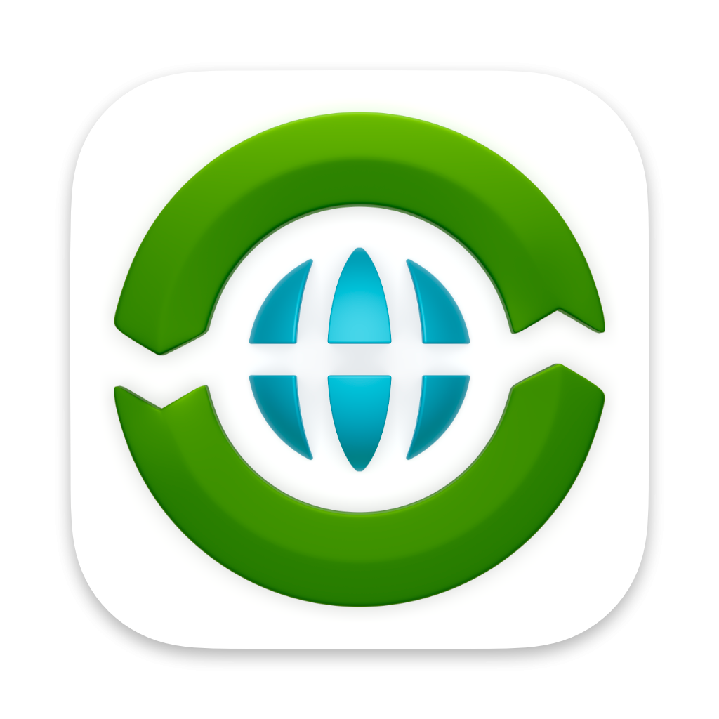 Two circular arrows forming the "replay" symbol surround a globe.