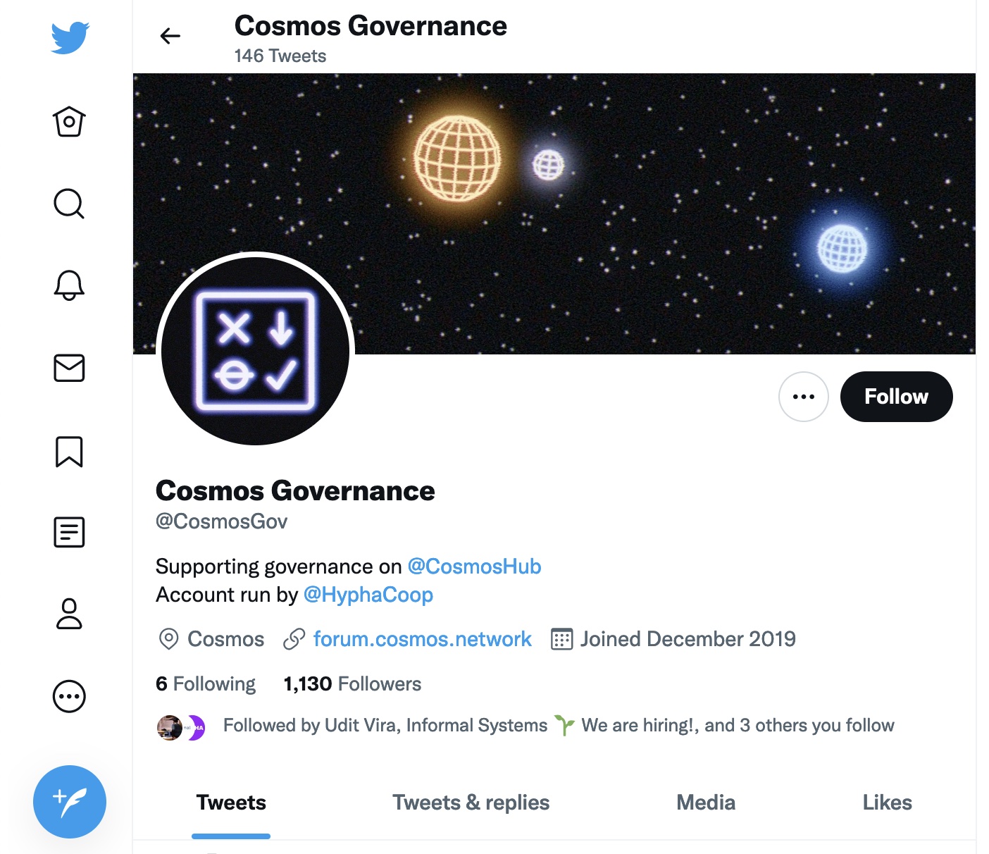 Screenshot of the Cosmos Governance Twitter account